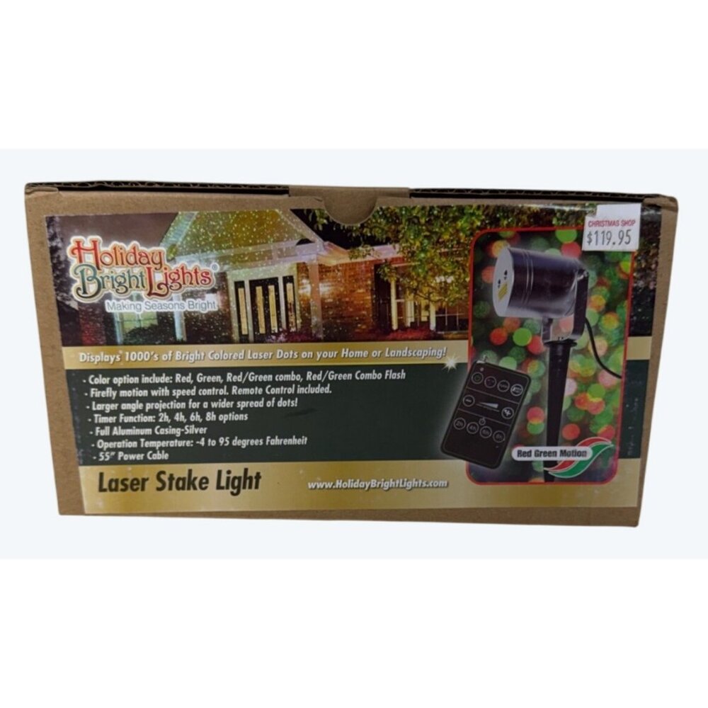 NIB Holiday Bright Lights Red Green Laser Stake Light Firefly Motion with Remote
